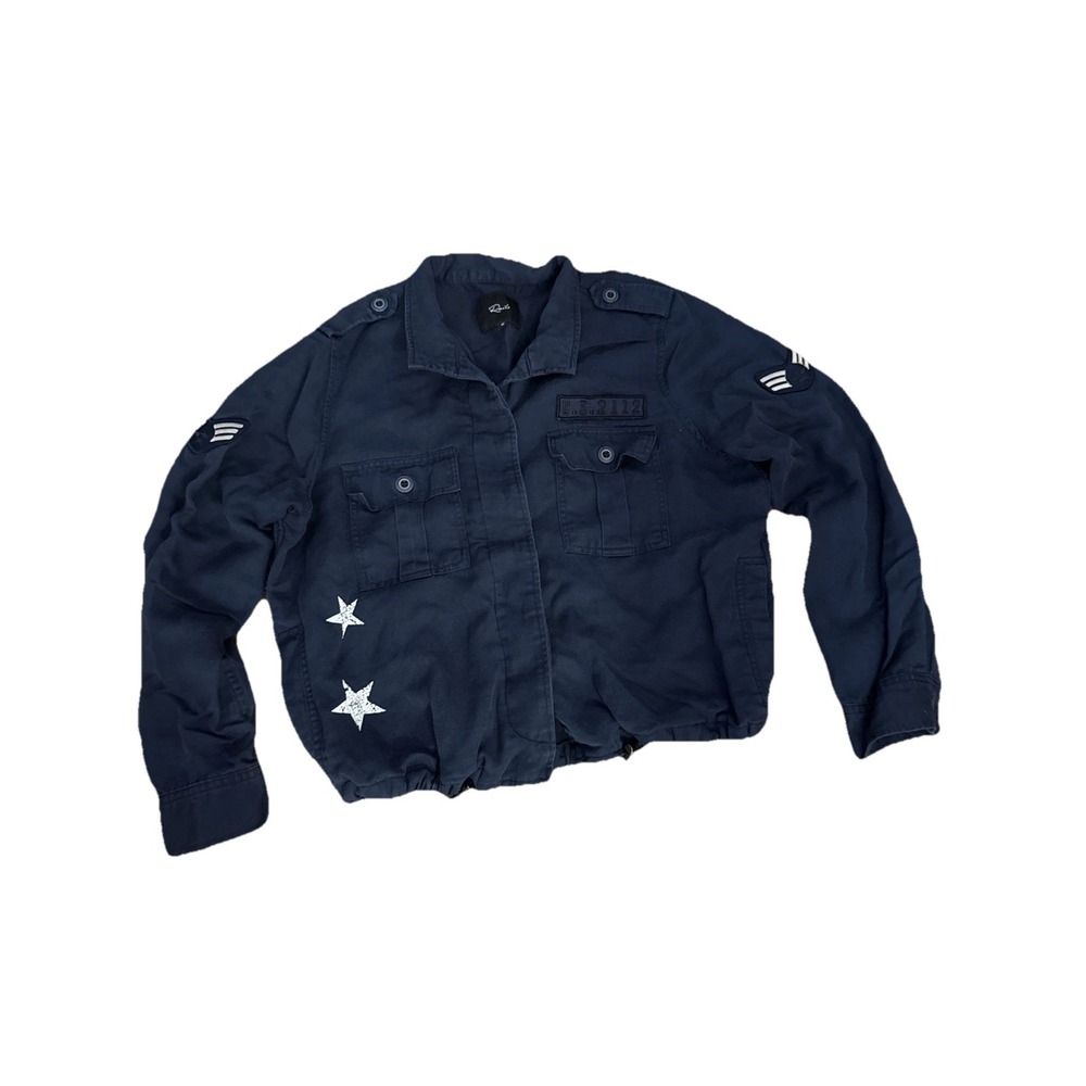 RAILS Womens Grant Indigo Military Jacket Stars Bomber Lyocell Linen Sz M